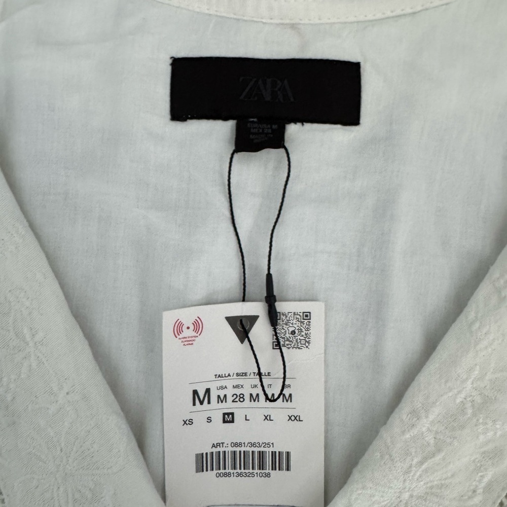 Zara NWT Cotton Linen blend Peter Pan Embroidered Collar Pleated Balletcore Dres - Picture 7 of 8